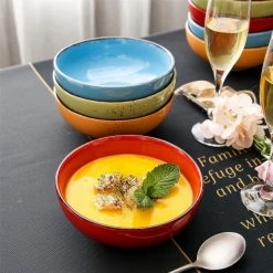 Navia 27.05 fl. oz. 4-Piece Assorted Colors Stoneware Cereal Bowl Pasta Bowl Large Serving Bowl (Set of 4) by vancasso -Dinnerware Shop aqua blue orange red grass green vancasso bowls vc navia 16 sdw 4f 1000