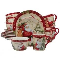 Holiday Wishes 16-Piece Seasonal Assorted Colors Ceramic Dinnerware Set (Service for 4) by Certified International