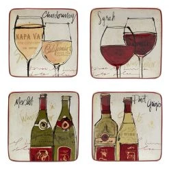 Wine Country Canape Plates Assorted Colors Dessert Plates (Set of 4) by Certified International