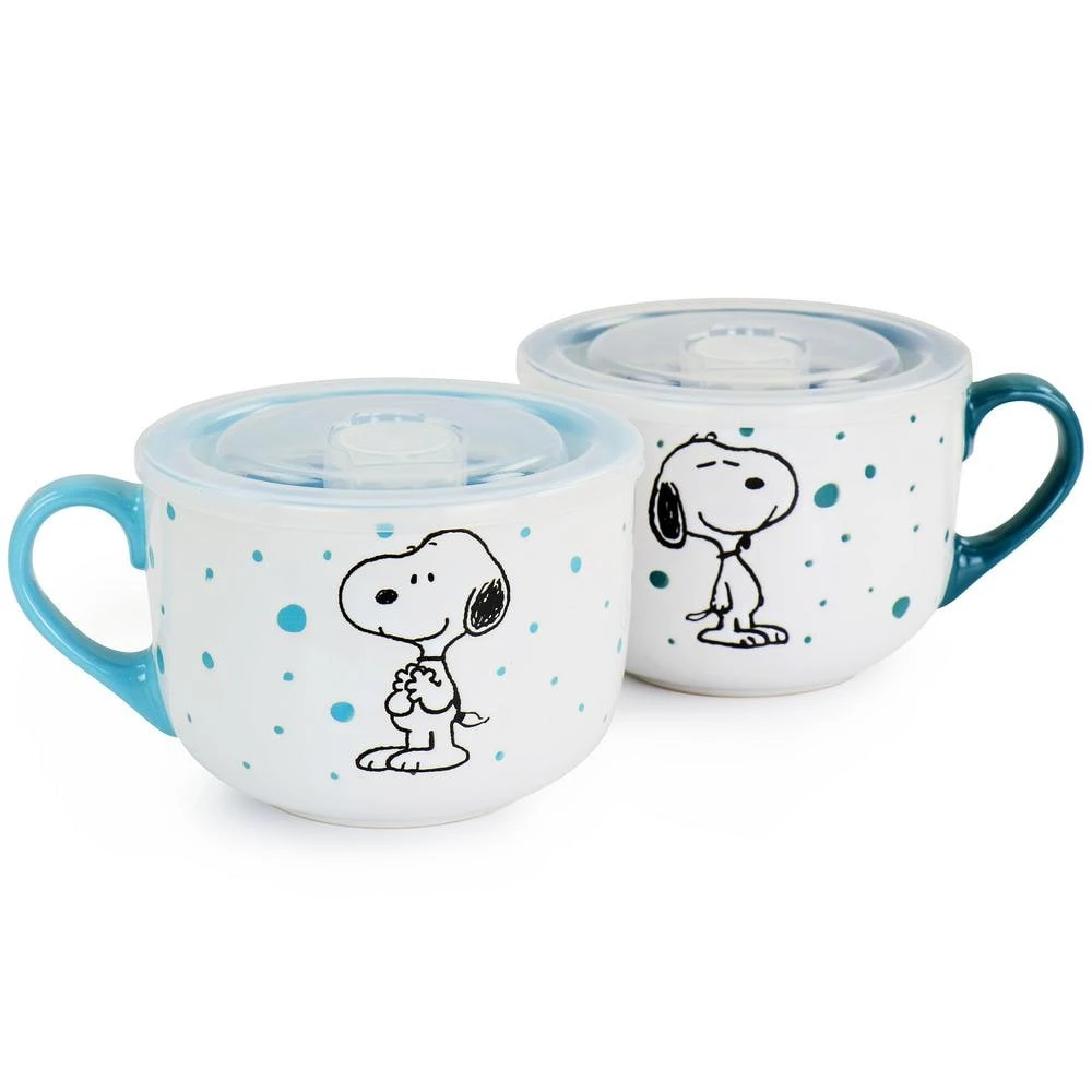 Peanuts Freckled Joy 25 fl. oz. Assorted Colors Stoneware Soup Bowl Cup and Lid (Set of 4) by Gibson 6 Peanuts Freckled Joy 25 fl. oz. Assorted Colors Stoneware Soup Bowl Cup and Lid (Set of 4) by Gibson - Image 4