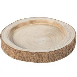 12 Dia in. Beige/ Cream Wood Tree Bark Indented Display Tray Serving Plate Platter Charger by Vintiquewise