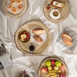 18 Dia in. Beige/ Cream Wood Tree Bark Indented Display Tray Serving Plate Platter Charger (Set of 4) by Vintiquewise -Dinnerware Shop beige cream vintiquewise charger plates qi003840 4 1f 1000