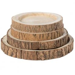 18 Dia in. Beige/ Cream Wood Tree Bark Indented Display Tray Serving Plate Platter Charger (Set of 4) by Vintiquewise