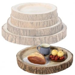 18 Dia in. Beige/ Cream Wood Tree Bark Indented Display Tray Serving Plate Platter Charger (Set of 4) by Vintiquewise -Dinnerware Shop beige cream vintiquewise charger plates qi003840 4 76 1000