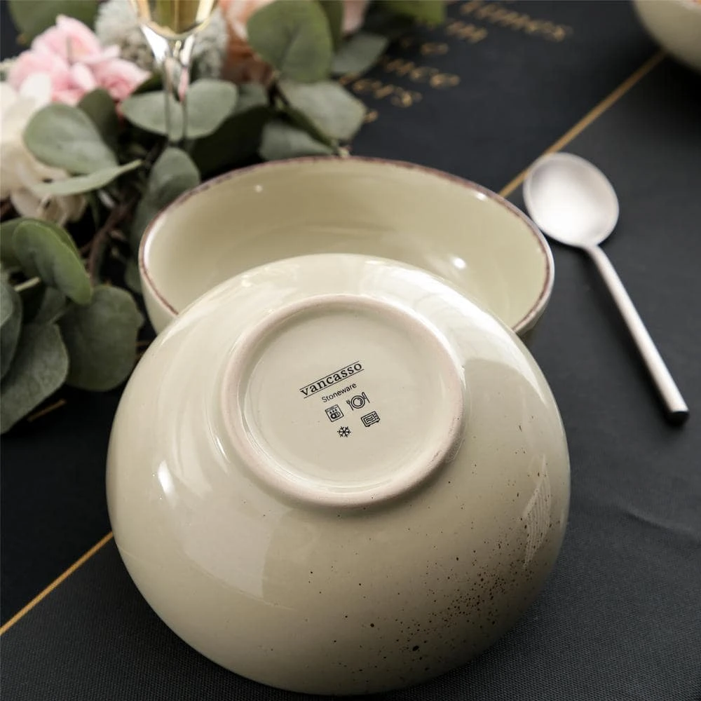 Navia 27.05 oz. Nature 4-Piece Beige 6.7 in. Cereal Bowl Pasta Bowl Large Serving Bowl (Set of 4) by vancasso 7 Navia 27.05 oz. Nature 4-Piece Beige 6.7 in. Cereal Bowl Pasta Bowl Large Serving Bowl (Set of 4) by vancasso - Image 5