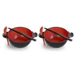 Black and Red Earth Ramen Bowl 6-Piece Set by Ozeri -Dinnerware Shop black and red ozeri bowls rb2 rd 4f 1000