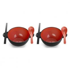 Black and Red Earth Ramen Bowl 6-Piece Set by Ozeri -Dinnerware Shop black and red ozeri bowls rb2 rd c3 1000