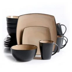 Soho Lounge 16-Piece Casual Black and Taupe Earthenware Dinnerware Set (Service for 4) by Gibson Home