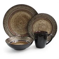 Markham 16-Piece Casual Black/Brown Stone Dinnerware Set (Service for 4) by American Atelier