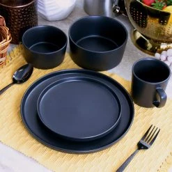 Luxmatte 20-Piece Black Stoneware Dinnerware Set (Service for 4) by Elama -Dinnerware Shop black elama dinnerware sets 985114882m 31 1000