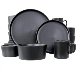 Luxmatte 20-Piece Black Stoneware Dinnerware Set (Service for 4) by Elama