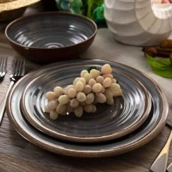 12-Piece Stone Oak Black Lightweight Melamine Dinnerware Set (Service for 4) by Elama -Dinnerware Shop black elama dinnerware sets 985114987m 31 1000