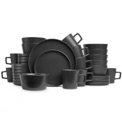 32-Piece Modern Black Matte Stoneware Dinnerware Set (Set for 8) by STONE LAIN