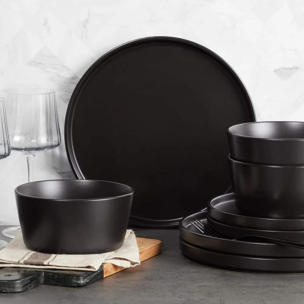 32-Piece Modern Black Matte Stoneware Dinnerware Set (Set for 8) by STONE LAIN 4 32-Piece Modern Black Matte Stoneware Dinnerware Set (Set for 8) by STONE LAIN - Image 2