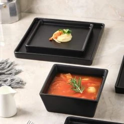 Black Grace Formal Stoneware Set 24-Piece Square Dinnerware (Set for 8) by STONE LAIN -Dinnerware Shop black matte stone lain dinnerware sets blb0608 44 1000