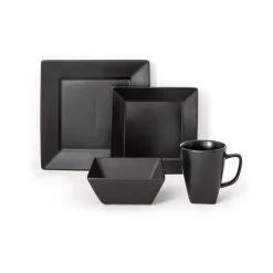 Quad 16-Piece Casual Black Porcelain Dinnerware Set (Service for 4) by Over and Back