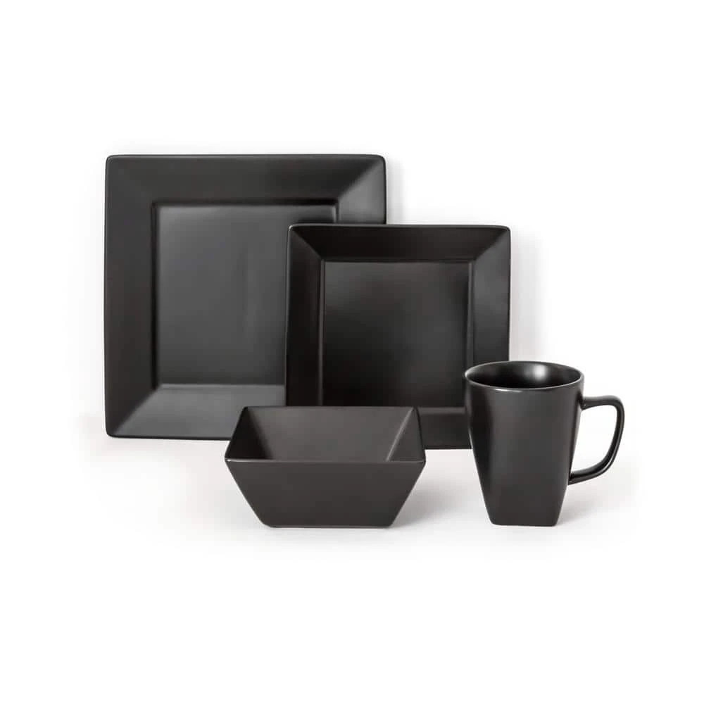 Quad 16-Piece Casual Black Porcelain Dinnerware Set (Service for 4) by Over and Back 3 Quad 16-Piece Casual Black Porcelain Dinnerware Set (Service for 4) by Over and Back
