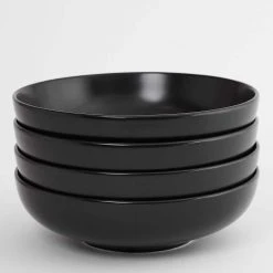 Euro Essential 52 fl. oz. Black Semi-Matte Stoneware Bistro Bowl Set of 4 by Euro Ceramica