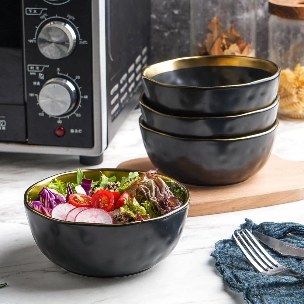 32-Piece Dishes for 8-Gold and Black Florian Modern Porcelain Dish Set by STONE LAIN 8 32-Piece Dishes for 8-Gold and Black Florian Modern Porcelain Dish Set by STONE LAIN - Image 6