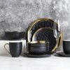 32-Piece Dishes for 8-Gold and Black Florian Modern Porcelain Dish Set by STONE LAIN
