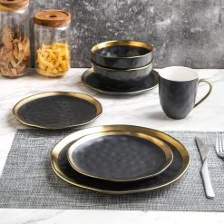 32-Piece Dishes for 8-Gold and Black Florian Modern Porcelain Dish Set by STONE LAIN 19 32-Piece Dishes for 8-Gold and Black Florian Modern Porcelain Dish Set by STONE LAIN -Dinnerware Shop black stone lain dinnerware sets blb0455 b020002 76 1000