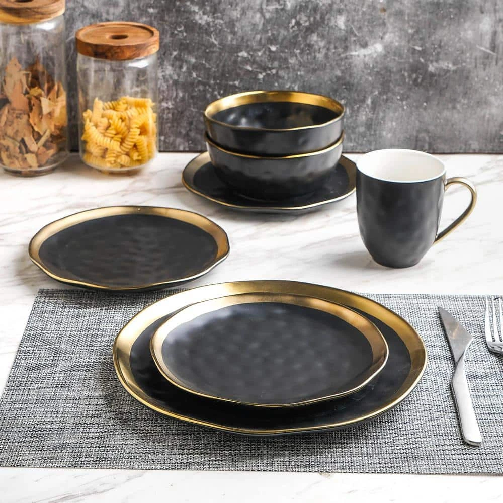 32-Piece Dishes for 8-Gold and Black Florian Modern Porcelain Dish Set by STONE LAIN 10 32-Piece Dishes for 8-Gold and Black Florian Modern Porcelain Dish Set by STONE LAIN - Image 8
