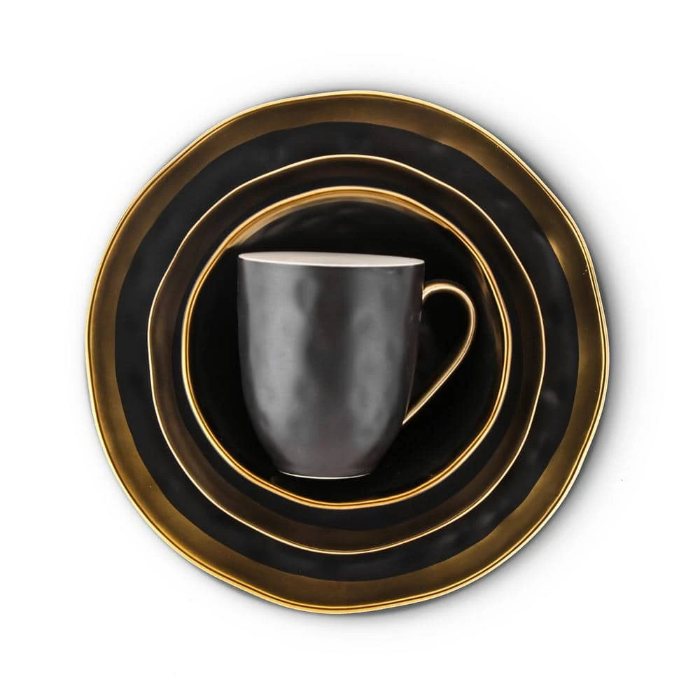 32-Piece Dishes for 8-Gold and Black Florian Modern Porcelain Dish Set by STONE LAIN 4 32-Piece Dishes for 8-Gold and Black Florian Modern Porcelain Dish Set by STONE LAIN - Image 2