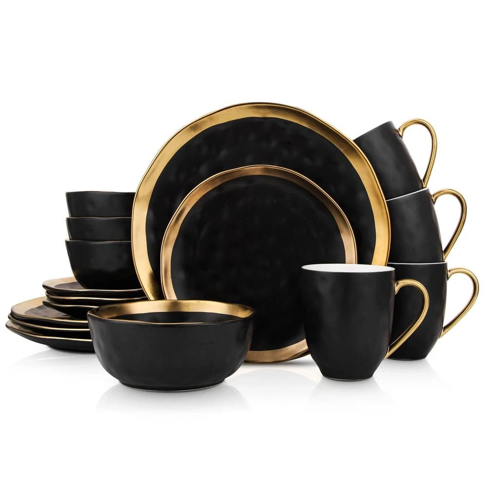 32-Piece Dishes for 8-Gold and Black Florian Modern Porcelain Dish Set by STONE LAIN 5 32-Piece Dishes for 8-Gold and Black Florian Modern Porcelain Dish Set by STONE LAIN - Image 3