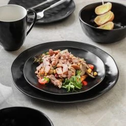 24-Piece Black Porcelain Stone Lain Ivy Collection Round Dinnerware Set (Service for 6) -Dinnerware Shop black stone lain dinnerware sets blb0698 1f 1000