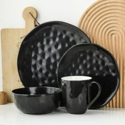 24-Piece Black Porcelain Stone Lain Ivy Collection Round Dinnerware Set (Service for 6) -Dinnerware Shop black stone lain dinnerware sets blb0698 4f 1000