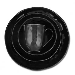 24-Piece Black Porcelain Stone Lain Ivy Collection Round Dinnerware Set (Service for 6) -Dinnerware Shop black stone lain dinnerware sets blb0698 a0 1000