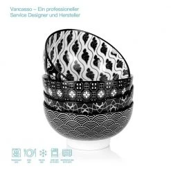 Haruka 4-Piece Japanese Style Black Porcelain 6 in. Cereal Bowl in Vibrant Colour Patterned (Set of 4) by vancasso -Dinnerware Shop black vancasso bowls vc haruka sdw 44 1000