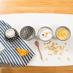 Haruka 4-Piece Japanese Style Black Porcelain 6 in. Cereal Bowl in Vibrant Colour Patterned (Set of 4) by vancasso -Dinnerware Shop black vancasso bowls vc haruka sdw 76 1000