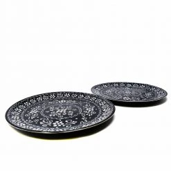 Mexican Ink Pottery Set of Large Dinner Plates by Global Crafts 7 Mexican Ink Pottery Set of Large Dinner Plates by Global Crafts -Dinnerware Shop black white dinner plates mc110i s2 gwh 4f 1000