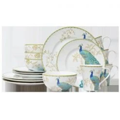 Peacock Garden 16-Piece Casual Blue Porcelain Dinnerware Set (Service for 4) by 222 Fifth -Dinnerware Shop blue 222 fifth dinnerware sets 1027wh803i1g97 c3 1000
