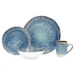 16-Piece Celestite Blue Ceramic Dinnerware Set (Service for 4 people) by BAUM