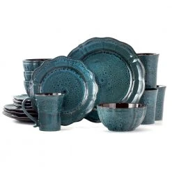 16-Piece Modern Blue Stoneware Dinnerware Set (Service for 4) by Elama