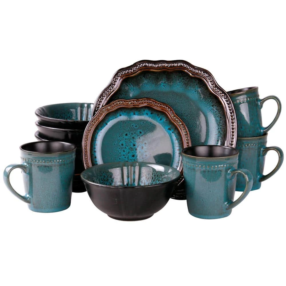 Mystic Waves 16-Piece Modern Blue Stoneware Dinnerware Set (Service for 4) by Elama 3 Mystic Waves 16-Piece Modern Blue Stoneware Dinnerware Set (Service for 4) by Elama