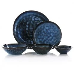 Lucca 20-Piece Blue Round Stoneware Triple Bowl Dinnerware Set by Elama -Dinnerware Shop blue elama dinnerware sets 985115043m 4f 1000