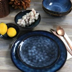 Lucca 20-Piece Blue Round Stoneware Triple Bowl Dinnerware Set by Elama -Dinnerware Shop blue elama dinnerware sets 985115043m 76 1000