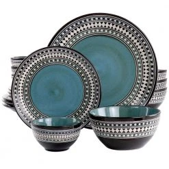 Blue Sage 16-Piece Double Bowl Stoneware Dinnerware Set in Blue by Elama