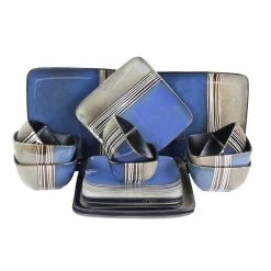 Uptown Loft 16-Piece Modern Blue Stoneware Dinnerware Set (Service for 4) by Elama