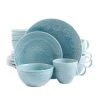 Alemany 16-Piece Patterned Blue Stoneware Dinnerware Set (Service for 4) by GIBSON elite -Dinnerware Shop blue gibson elite dinnerware sets 98597347m 64 1000