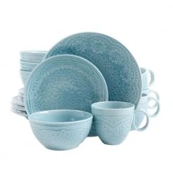 Alemany 16-Piece Patterned Blue Stoneware Dinnerware Set (Service for 4) by GIBSON elite