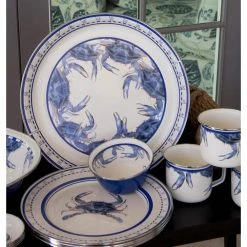8.5 in. Blue Crab Enamelware Round Sandwich Plate Set of 4 by Golden Rabbit -Dinnerware Shop blue golden rabbit salad plates dessert plates se11s4 31 1000