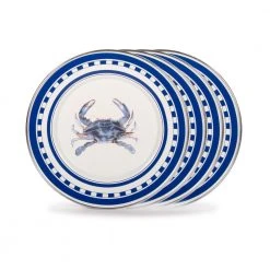 8.5 in. Blue Crab Enamelware Round Sandwich Plate Set of 4 by Golden Rabbit