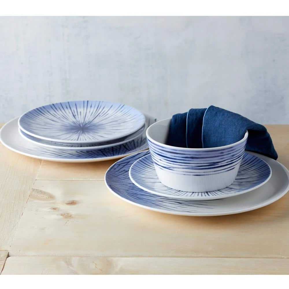 Hanabi Blue/White Porcelain 12-PieceDinnerware Set (Service for 4) by Noritake 5 Hanabi Blue/White Porcelain 12-PieceDinnerware Set (Service for 4) by Noritake - Image 3