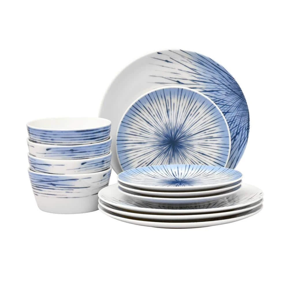 Hanabi Blue/White Porcelain 12-PieceDinnerware Set (Service for 4) by Noritake 3 Hanabi Blue/White Porcelain 12-PieceDinnerware Set (Service for 4) by Noritake