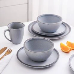 Stone + Lain Tina Stoneware Collection, Round Shape Dish Set, 32-Piece Service for 8, Blue and Grey by STONE LAIN -Dinnerware Shop blue stone lain dinnerware sets blb0666 b020002 31 1000