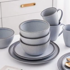 Stone + Lain Tina Stoneware Collection, Round Shape Dish Set, 32-Piece Service for 8, Blue and Grey by STONE LAIN -Dinnerware Shop blue stone lain dinnerware sets blb0666 b020002 4f 1000